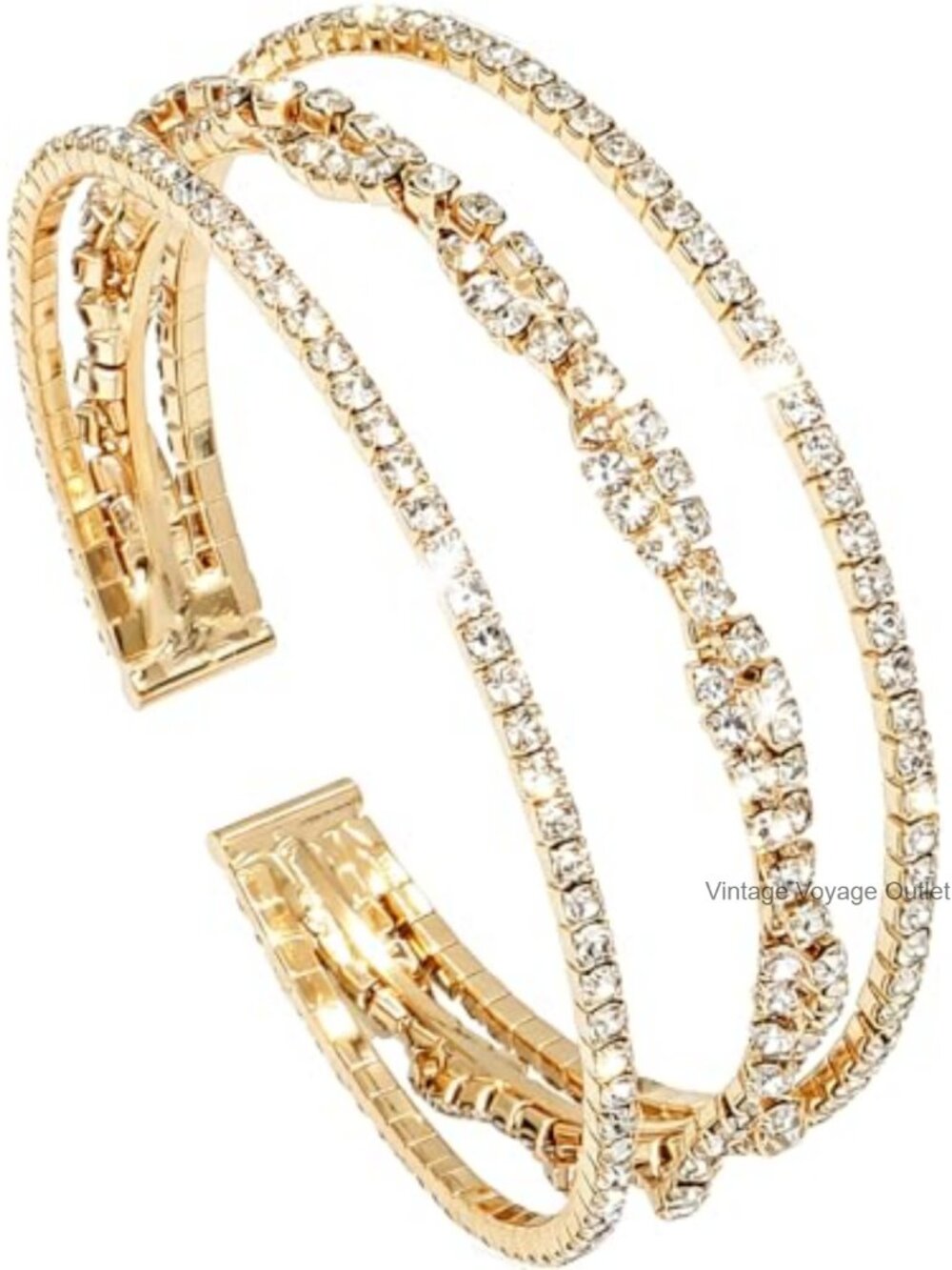 Rhinestone Cuff Bracelet Multilayer Crystal Bangle Adjustable Bridal